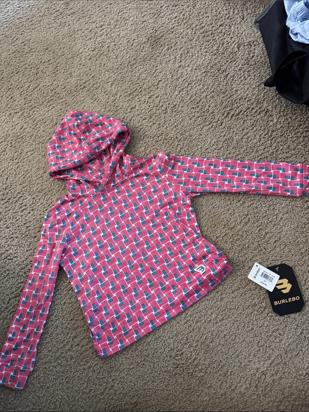 NWT Burlebo 2t red and blue Flag-Print Hoodie Top